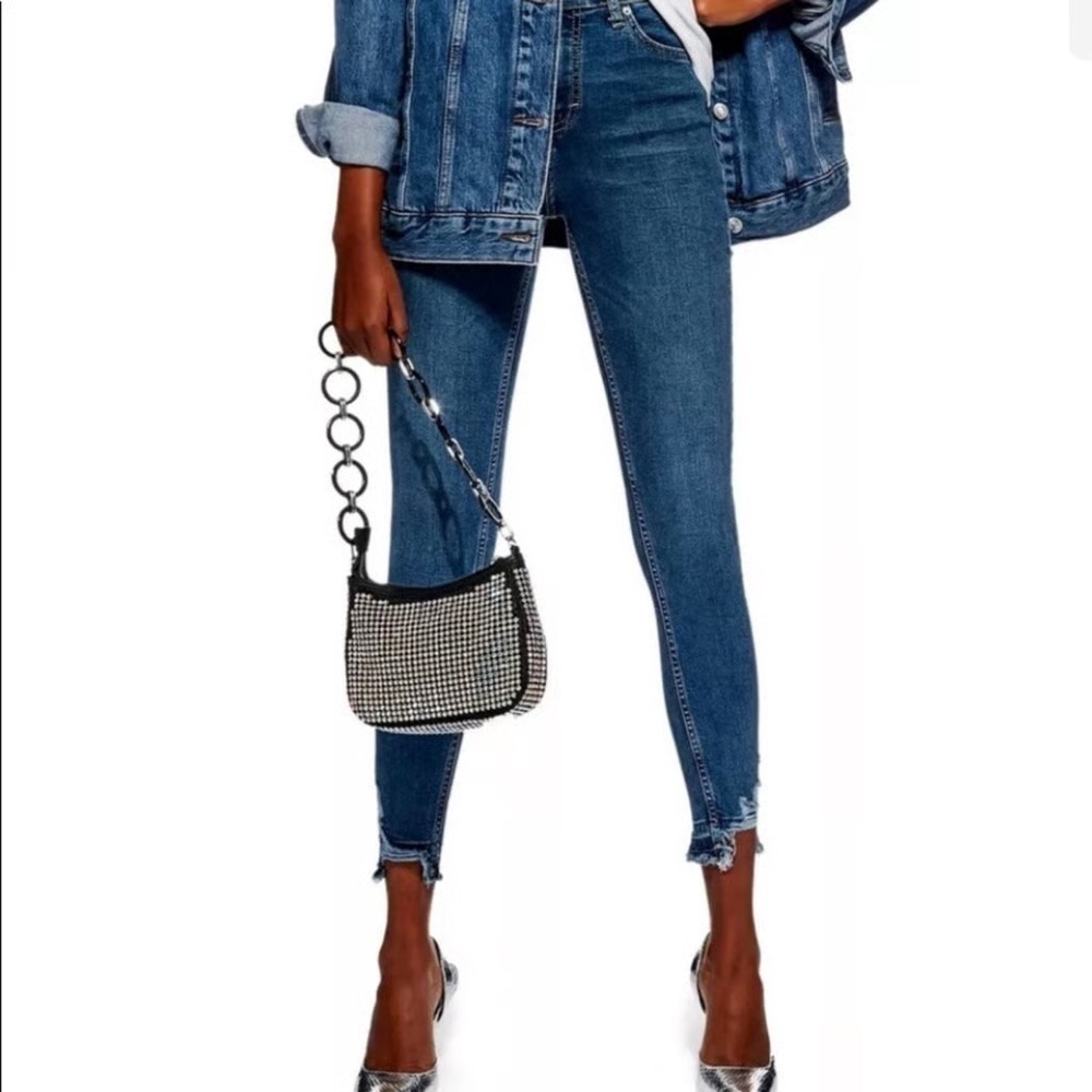 Top Shop‎ Jamie High Rise Chew Hem Skinny Denim Jeans